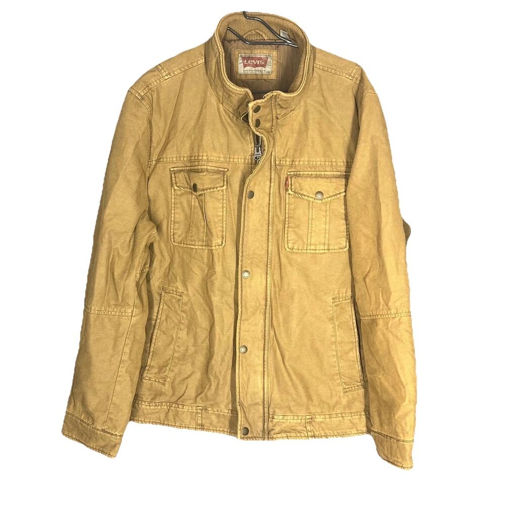 Vintage Levis Twill Jacket Men X-Large Tan Quilted Lined Trucker Utility Chore